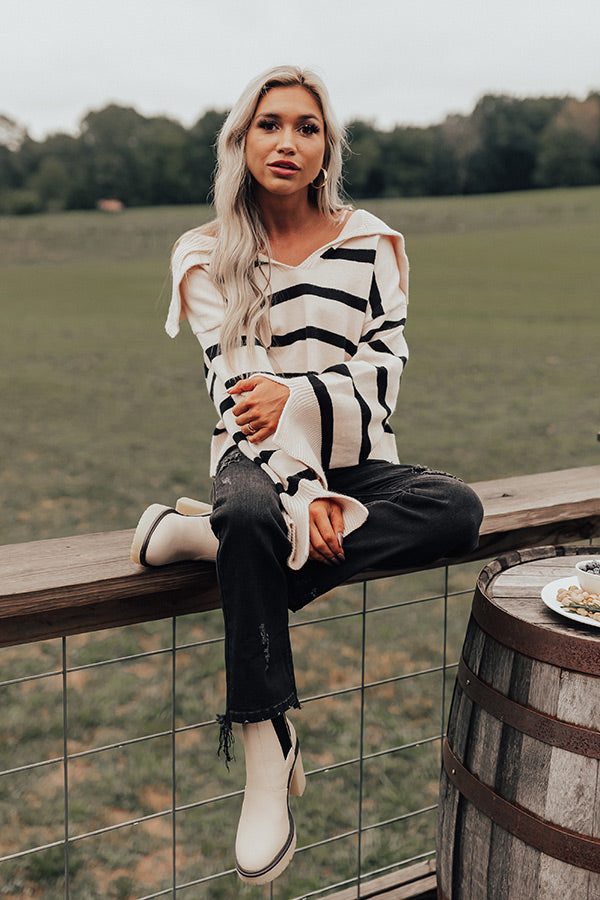 Fill Up Your Cup Stripe Sweater In Cream