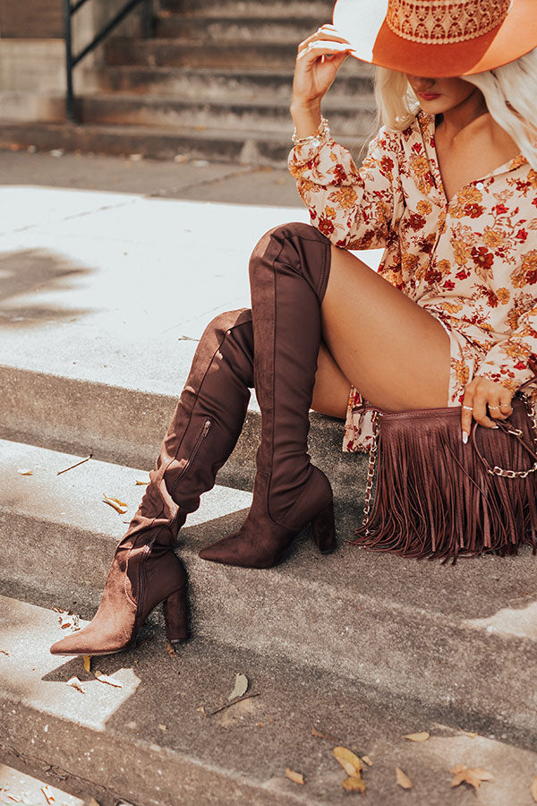 The Poston Faux Suede Thigh High Boot In Chestnut • Impressions