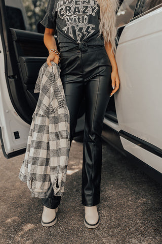 High Waist Faux Leather Flare  High waisted leather trousers, Classy  leather pants, Girl street fashion