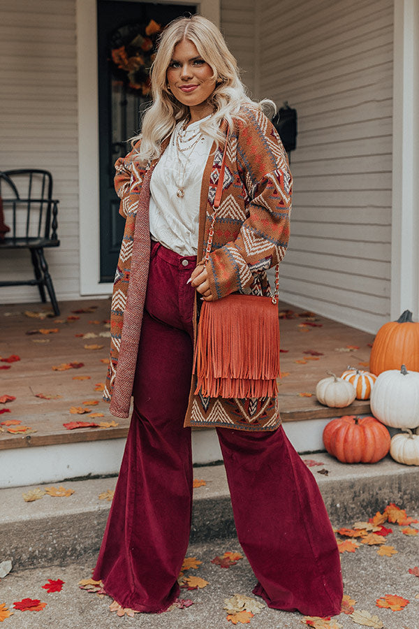 The Cooper High Waist Corduroy Flares in Wine Curves