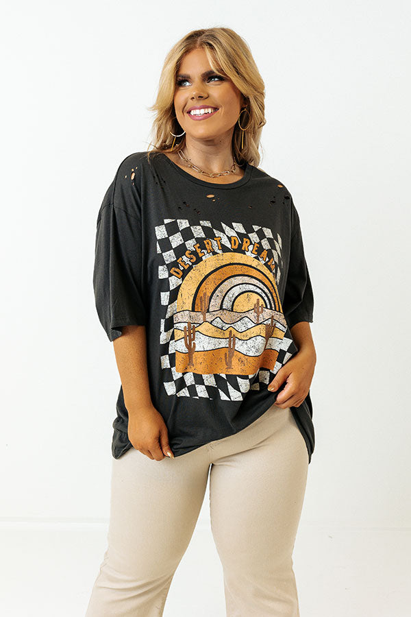 Desert Dreams Distressed Boyfriend Tee In Black Curves