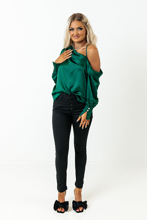 Night Ready Satin Top In Hunter Green • Impressions Boutique