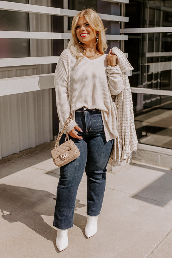 Bonfire Date Waffle Knit Tunic In Cream Curves