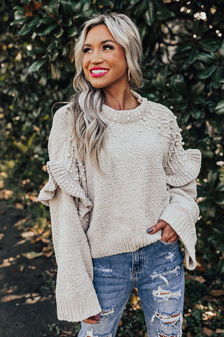 Cuddle Up with Cocoa Embellished Sweater in Stone M / Stone