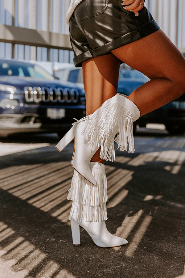 The Banks Faux Leather Fringe Boot in White 5.5 / White