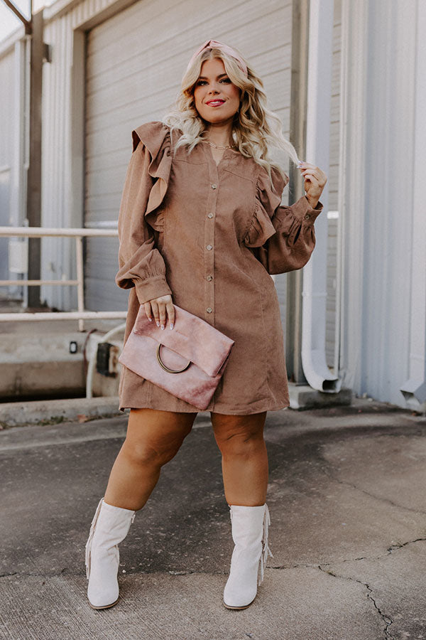 Boston Chill Corduroy Dress in Camel Curves • Impressions Online Boutique