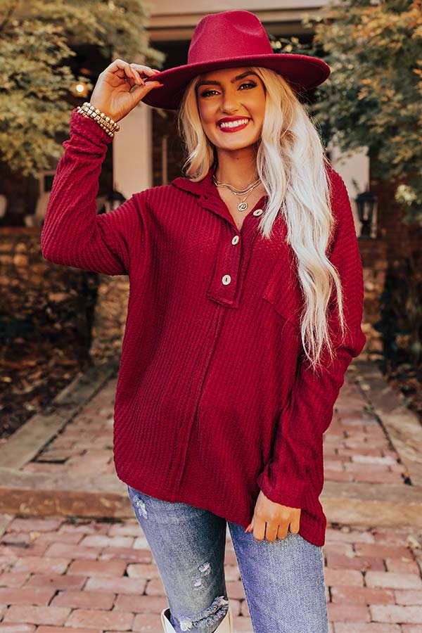 East Side Chic Waffle Knit Top In Crimson • Impressions Online