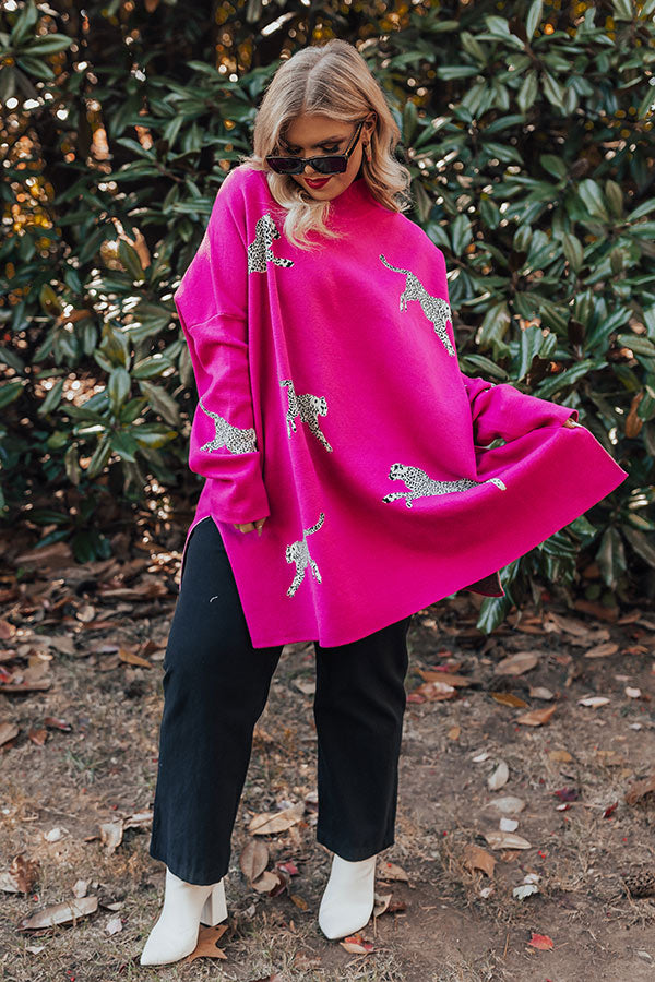Cozy And Kind Cheetah Sweater In Hot Pink Curves • Impressions Online  Boutique