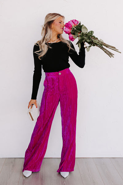 Private Jet Perfection High Waist Velvet Pants In Fuchsia • Impressions Online Boutique 