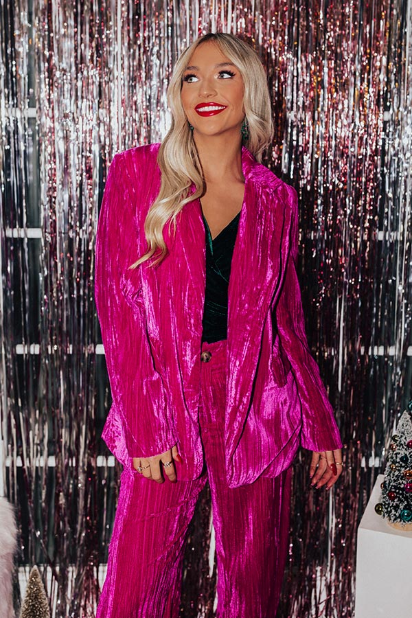 Private Jet Perfection Velvet Blazer In Fuchsia