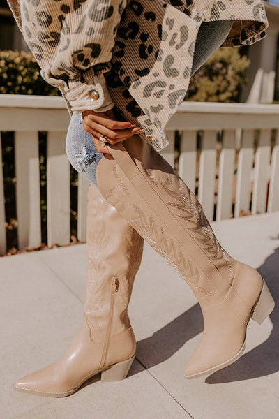 The Poston Faux Suede Thigh High Boot In Chestnut • Impressions