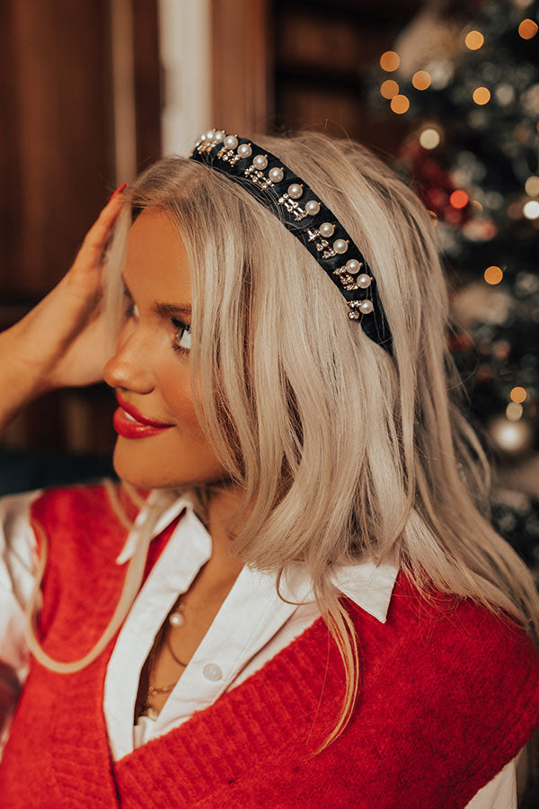 Small Town Romance Embellished Headband In Black