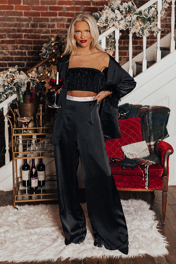 High Waisted Satin Cargo Trousers - Black