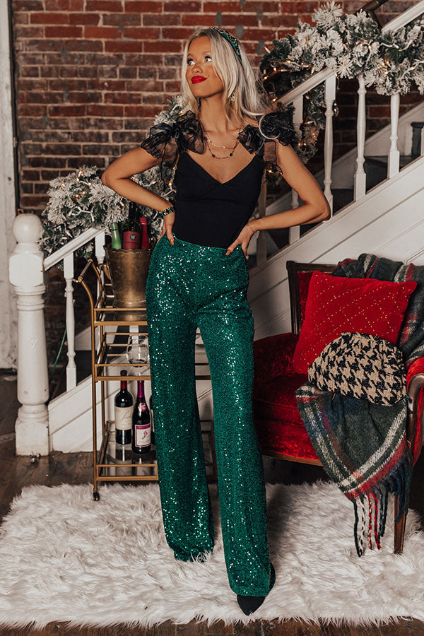 Sparkle In The City High Waist Sequin Pants In Hunter Green