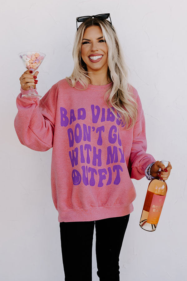 Bad Vibes Don't Go Distressed Sweatshirt