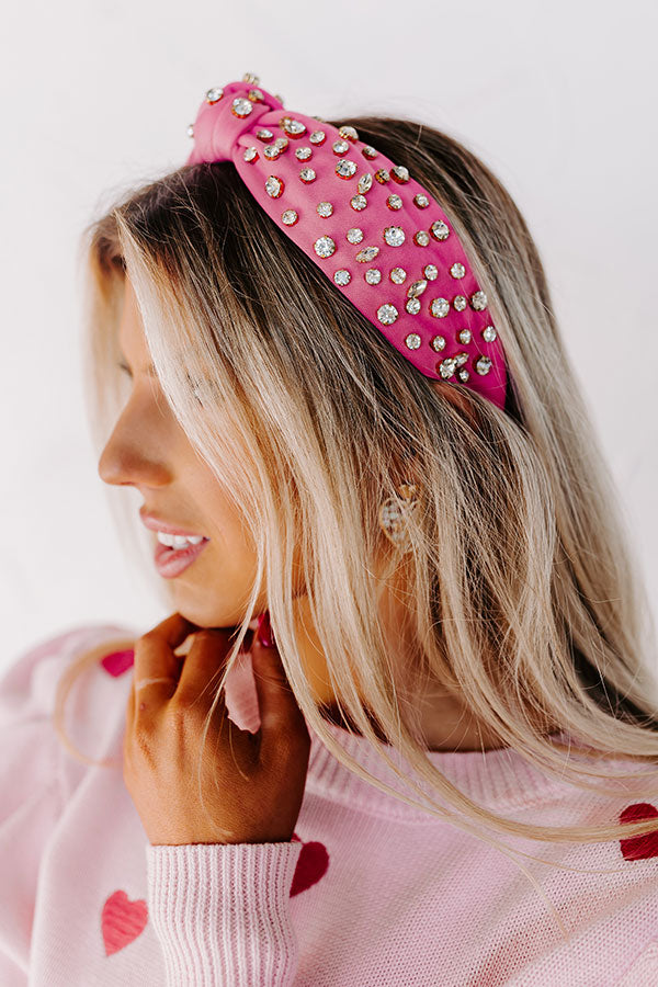 Glittery Confessions Rhinestone Headband In Hot Pink