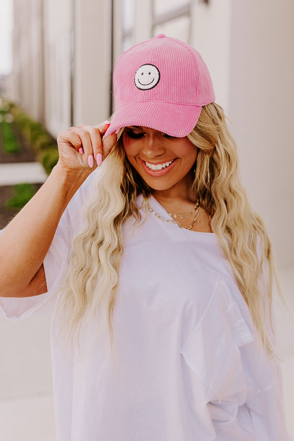 Cider And Smiles Corduroy Baseball Cap in Pink