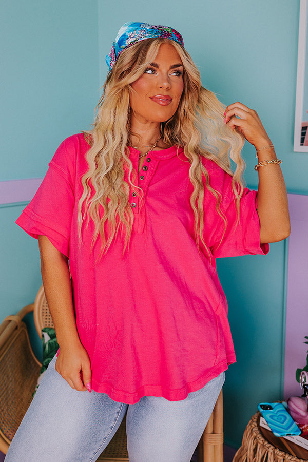 Favorite Adventure Henley Tee In Hot Pink