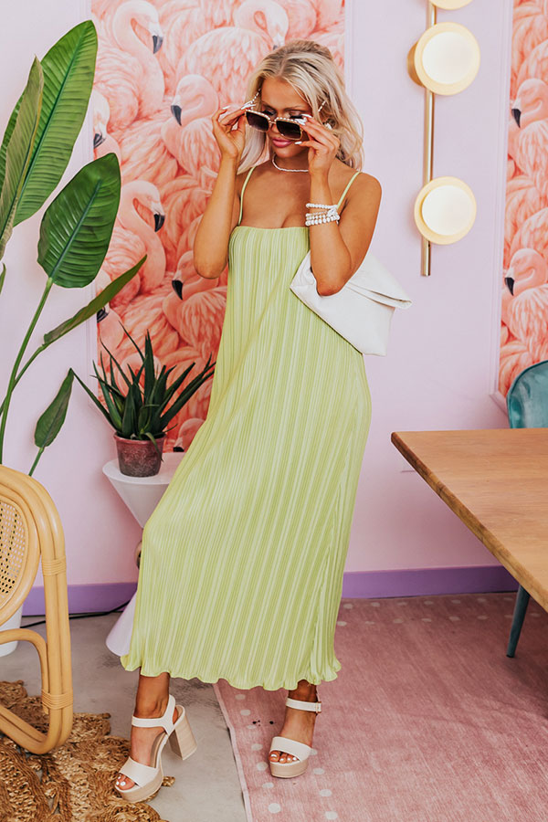 Tip Of Florida Pleated Midi In Lime Punch