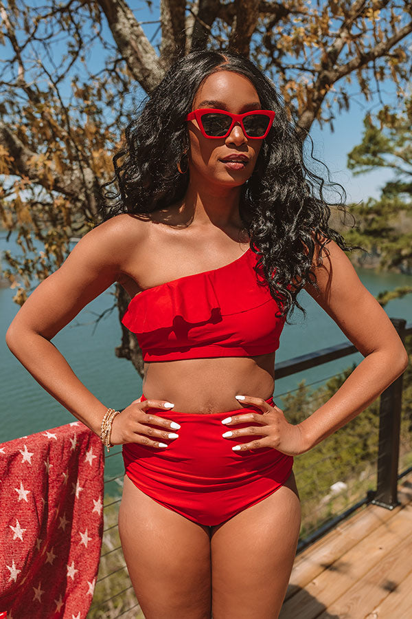 Red high waist bikini bottoms