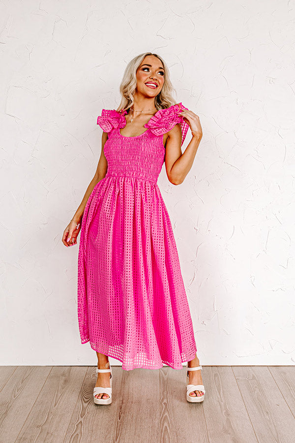 Divine Downtime Gingham Midi In Pink