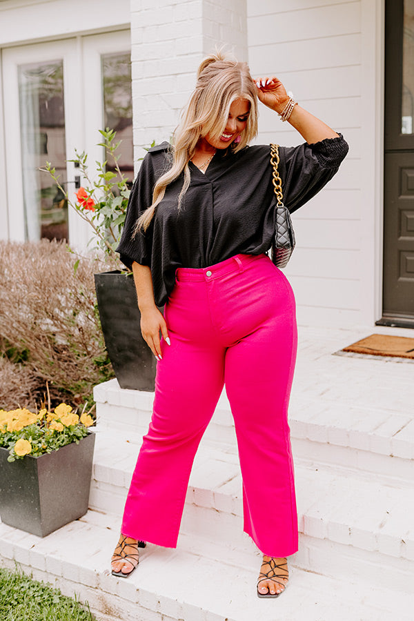 The Adriana High Waist Wide Leg Jean in Hot Pink • Impressions Online  Boutique