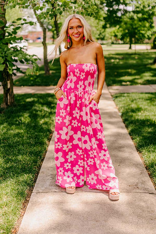 Loft Party Smocked Floral Jumpsuit in Hot Pink • Impressions Online Boutique