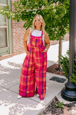 Linen-blend jumpsuit - Red - Ladies