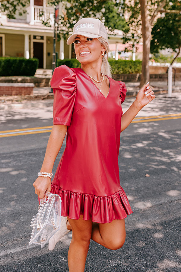 Stylish Setting Faux Leather Mini Dress in Crimson • Impressions Online ...