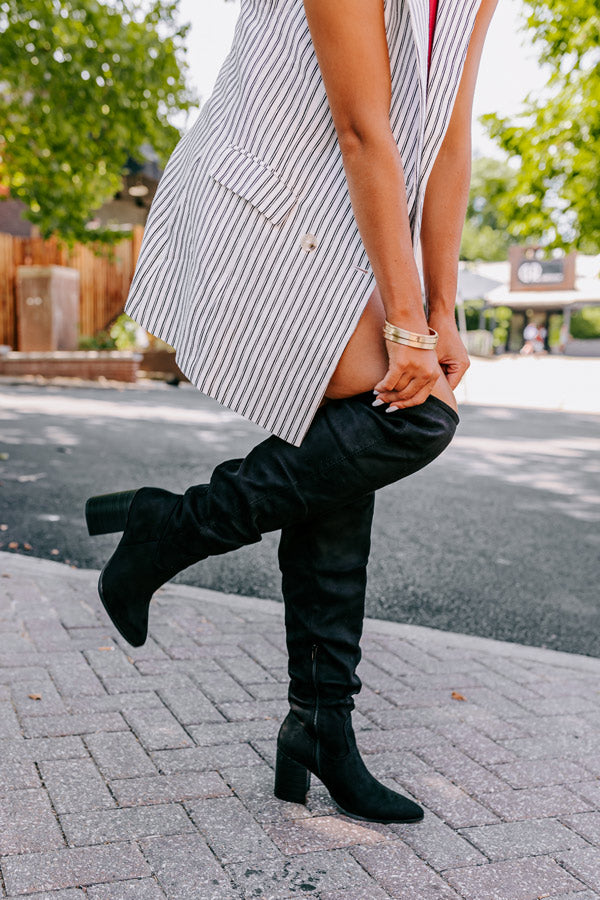 The Andrea Faux Suede Knee High Boot In Black