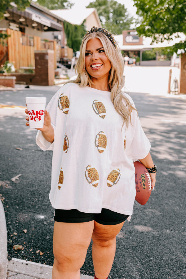Football Season Sequin Oversized Tee in Ivory Curves • Impressions Online  Boutique