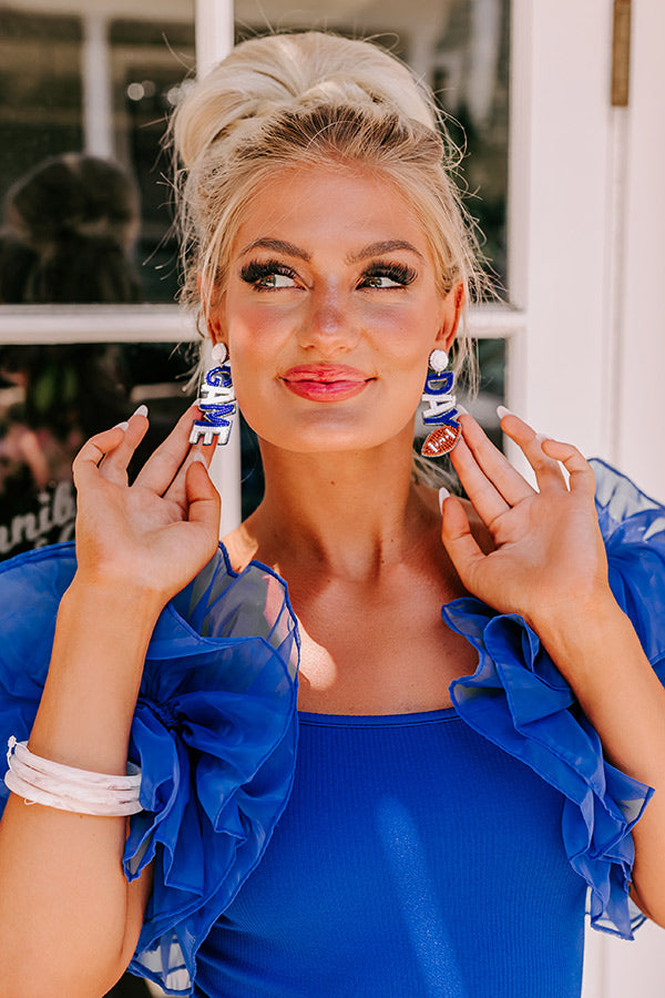 Game Day Beaded Earrings In Royal Blue