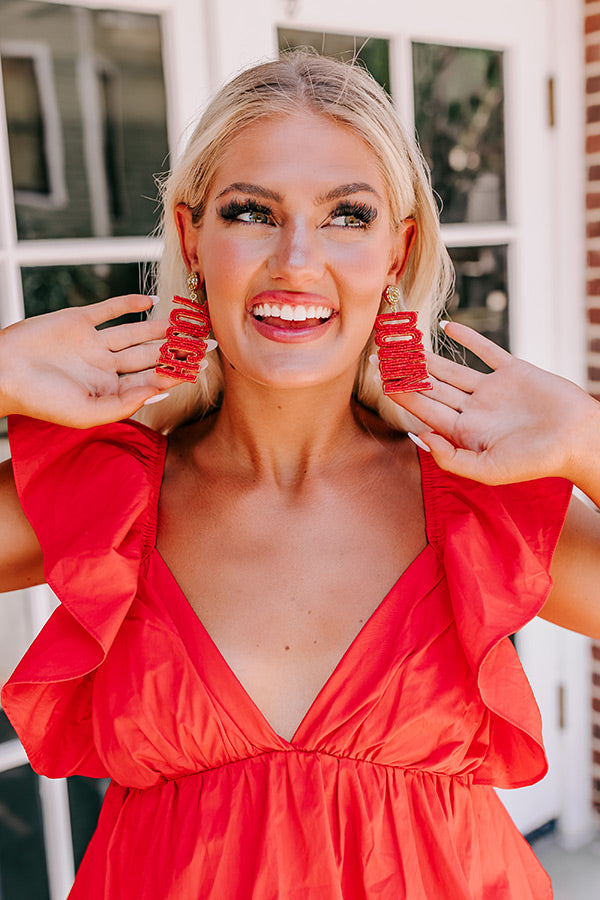 Touchdown Beaded Earrings In Red