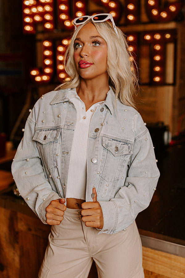 Pearl Embellished Denim Jacket – 9th Street Clothing Co