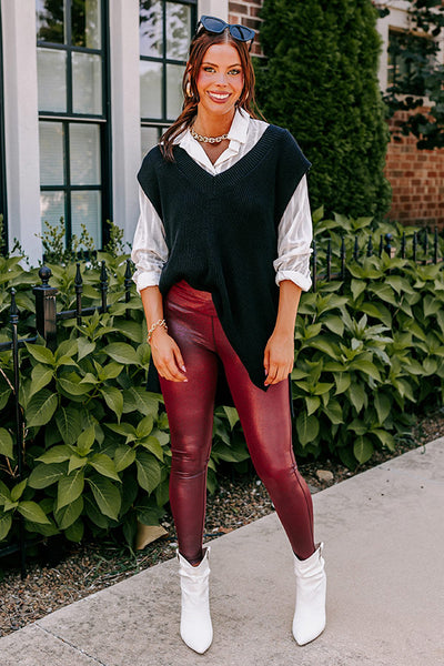 The Joy Faux Leather Moto Legging in Wine • Impressions Online