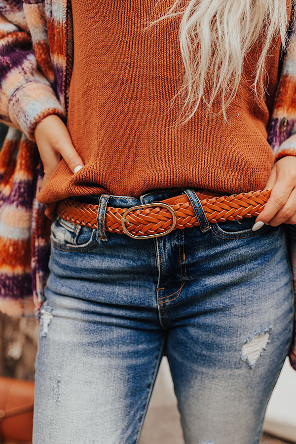 Stay Updated Faux Leather Woven Belt In Maple