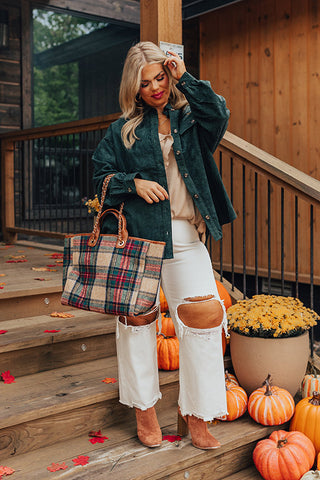 Wintry Dreams Plaid Tote in Brown • Impressions Online Boutique