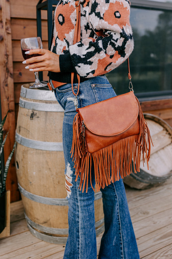 Sweet Perspective Faux Leather Fringe Purse in Maple