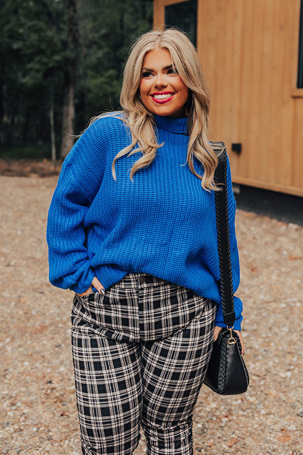 Punctual And Perfect Knit Sweater In Royal Blue Curves