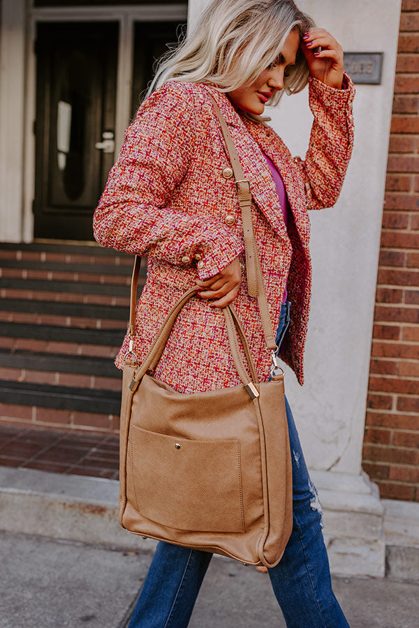 Never Pretend Faux Leather Tote In Tan