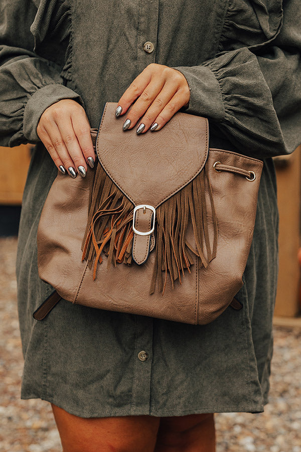 Suede leather bag in taupe brown. Crossbody or shoulder bag in