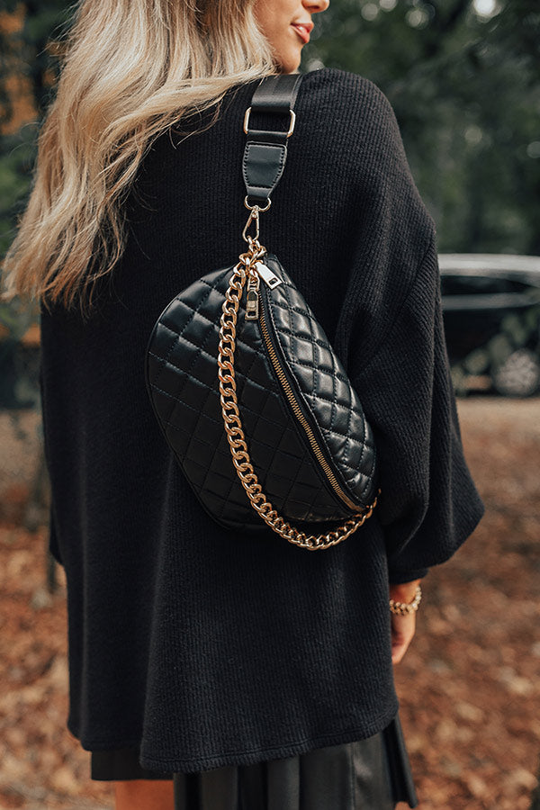 The Getaway Black Faux Leather Quilted Fanny Pack