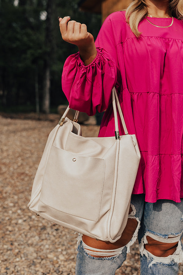 Never Pretend Faux Leather Tote In Stone • Impressions Online Boutique