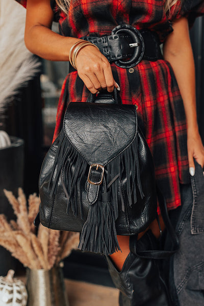 The Edith Faux Leather Fringe Tote in Black