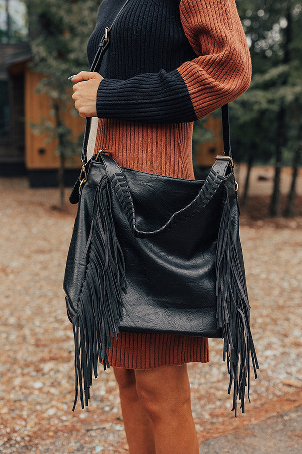 Black Leather Bag with Fringes