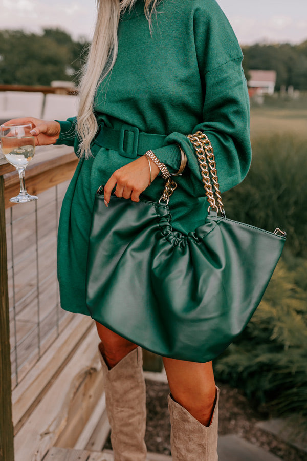 The Preston Faux Leather Tote In Hunter Green