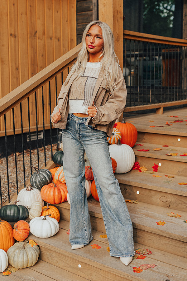 Pumpkin Season Collared Denim Jacket