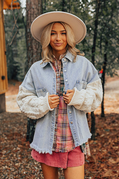 Travel Life Denim Jacket In Light Pink Curves • Impressions Online