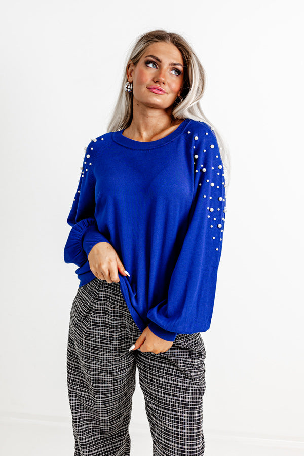 Casual Sensation Blue/White Knitted Sweater Top - T7771BL in 2023