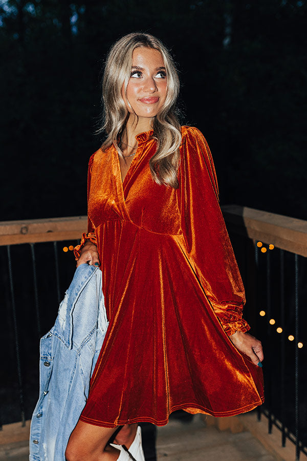 Confidence Is Everything Velvet Dress In Dark Pumpkin